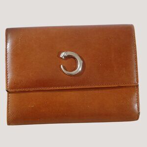 Vintage Cartier Brown Leather Wallet With Silver Logo Accent Fair